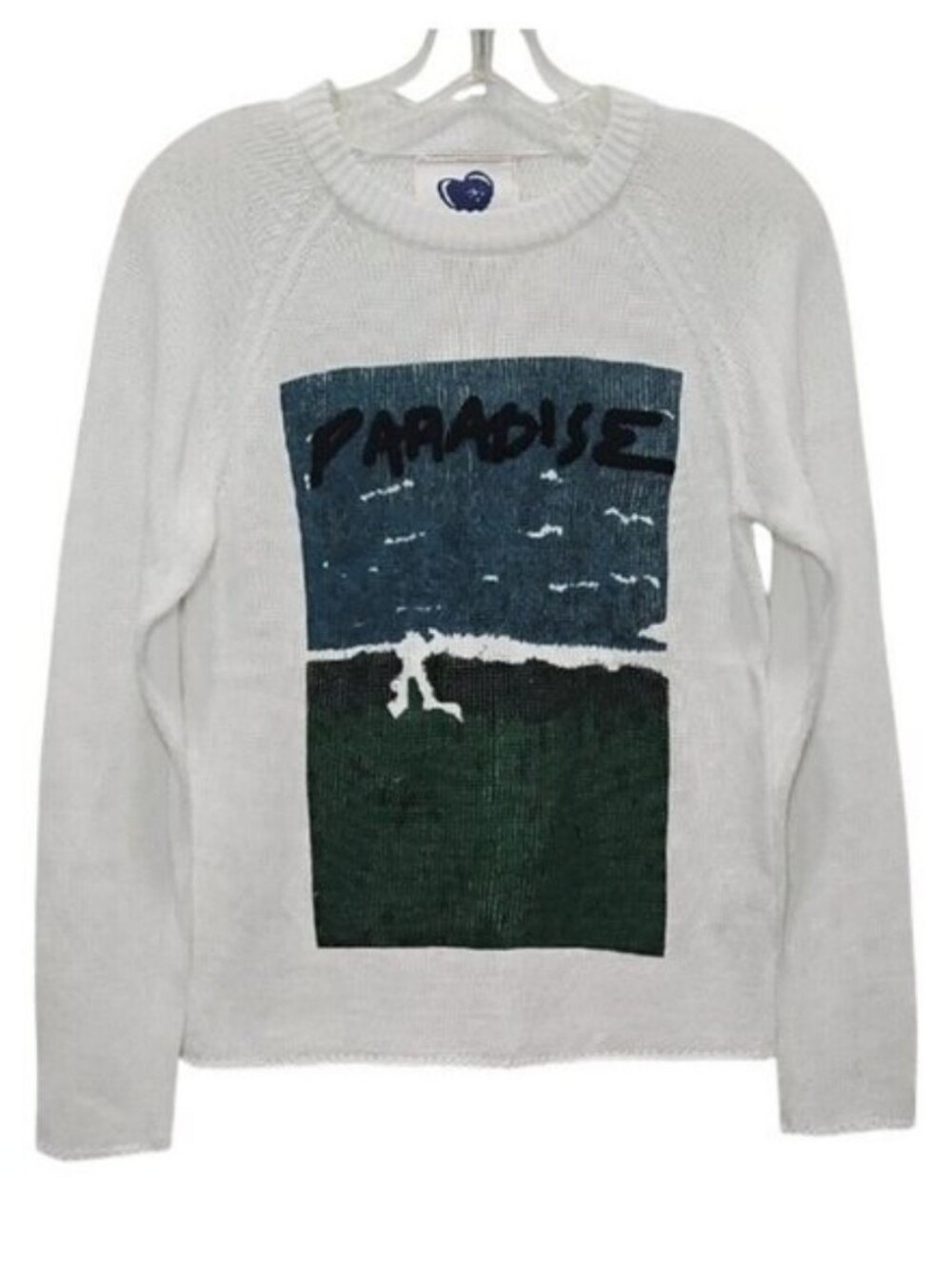 Just Madison Linen Cotton Blend Paradise Graphic Crewneck Sweater XS New
